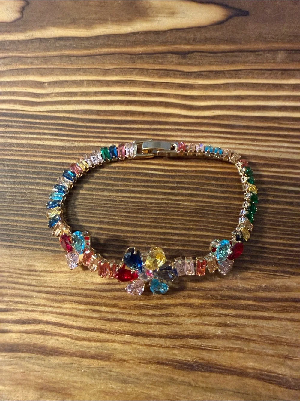 Gold Plated Multicolor Crystal Flower Tennis Bracelet - Women Jewelry